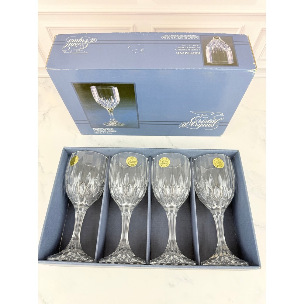 VTG NIB Set of 4 Cristal D'Arques Bretagne Crystal Goblets 6.5 oz MINT!